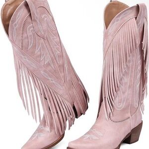 Pink Fringe Western Boots